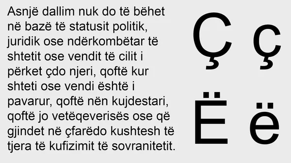 Табличка на албанском языке с буквами ë и ç на стене