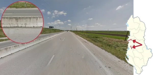 Бетонные блоки разделяют участки шоссе SH2 и SH4 в Албании