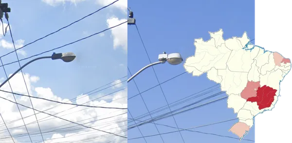 Два уличных фонаря на столбах в Минас-Жерайс и Гояс Бразилии