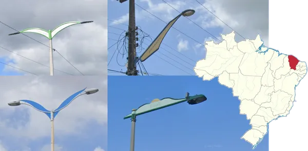 Красочные кронштейны фонарей в Сеаре, иногда с названием города