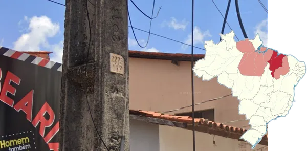 Небольшая бежевая табличка с цифрами на столбе в Мараньяне