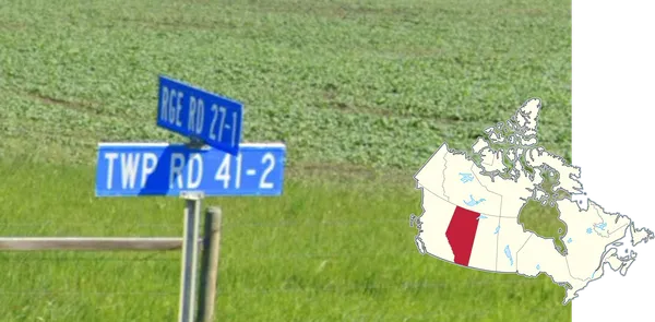 Нумерованные сельские дороги Twp Rd и Rge Rd в Альберте, Канада