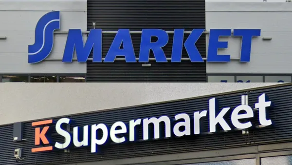 Логотипы K-Market и S-Market финские супермаркеты Финляндии у входа