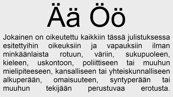 Табличка с финским алфавитом, буквы ä и ö в тексте