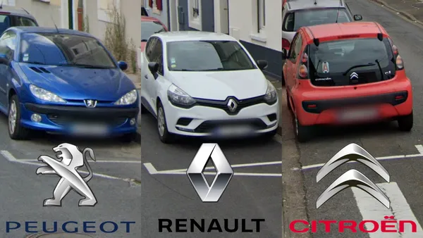 Автомобили Peugeot, Renault и Citroën на улицах Франции