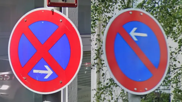 Знаки Не останавливаться и Не ждать в Германии с белыми стрелками