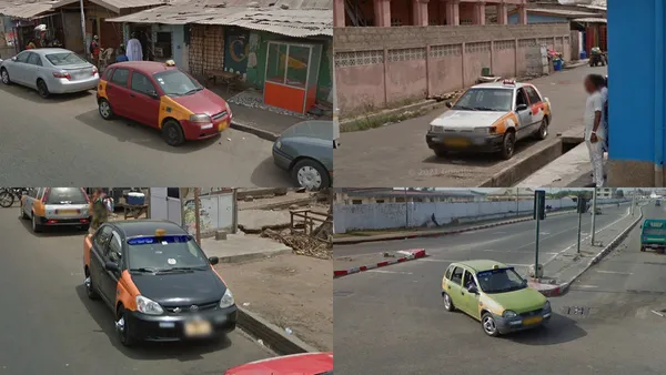 Ганское такси с оранжево-желтыми крыльями и задними боковыми панелями