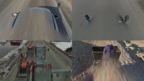 Красный трактор с необычной камерой Street View на колесах