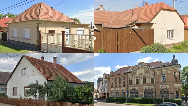 Светлый венгерский дом с красной черепичной крышей в пригороде