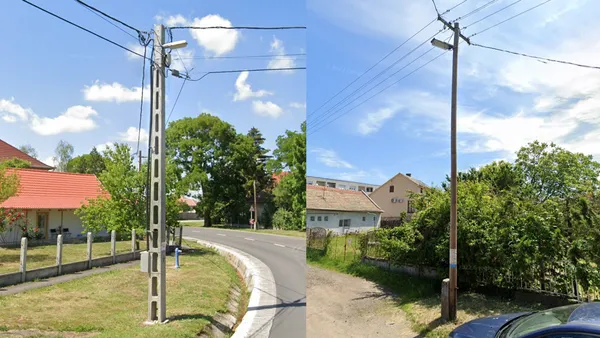 Бетонная опора ЛЭП с сквозными отверстиями до земли в Венгрии