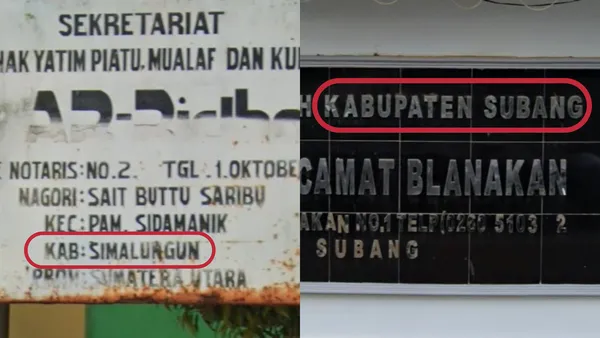 Вывеска Kabupaten на улице Индонезии, указатель регентства Kab рядом