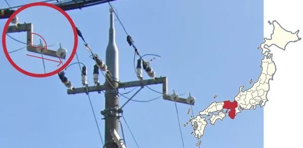 Накладка под углом 120 градусов на столбе в регионе Кансай