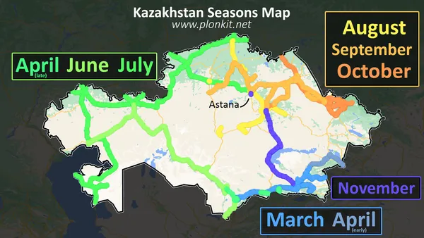 Летняя степь Западного и Центрального Казахстана с сезонными маршрутами