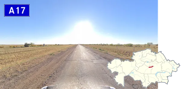 Автомагистраль A17 в Улытауском районе, плохое покрытие и белая разметка