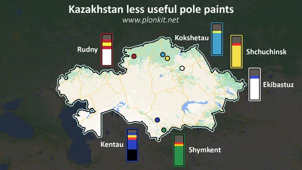 Рудный дорожные столбы с красным, желтым и белым узорами сверху вниз
