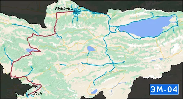 Дорога EM-04 на маршруте Бишкека в сторону Оша, трасса EM-04