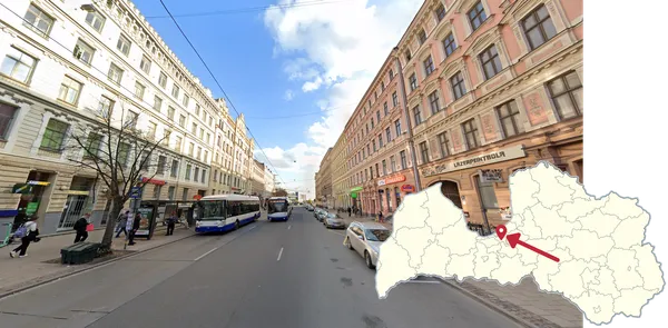 В Риге фасад ар-нуво в историческом центре города уличный декор