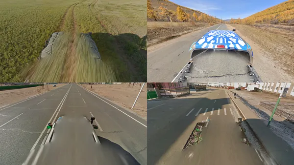 Большой пикап Street View в Монголии с палаткой на крыше, шноркелем и багажниками