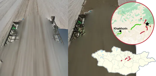 Автомобиль Street View с клетью на крыше, зимний Улан-Батор