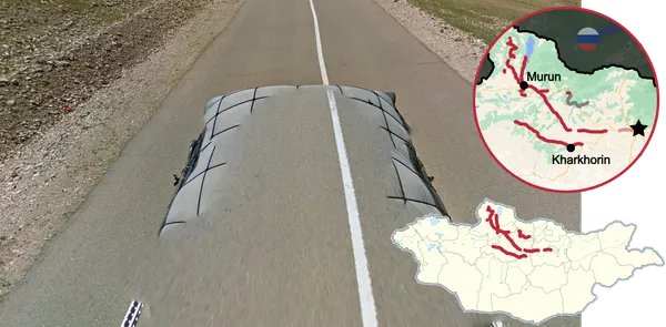 Автомобиль Street View с ярко-серебристым тентом в центральной Монголии