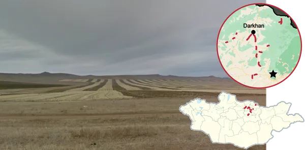 Поля сельскохозяйственных культур в Монголии у Улан-Батора, Селенга и Тёв