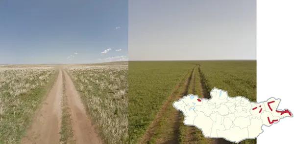Небольшая грунтовая дорога на дальневосточных монгольских обширных лугах