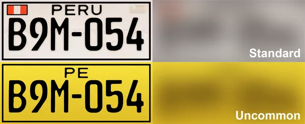 Такси в Перу с номерным знаком сверху желтым, снизу белым