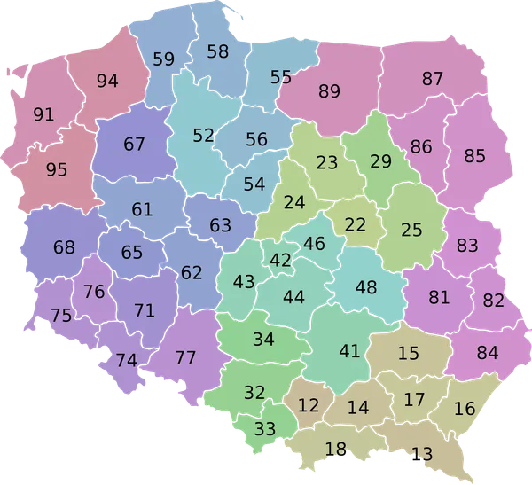 Инфографика кодов городов Польши: стационарные номера телефонов с 9 цифрами