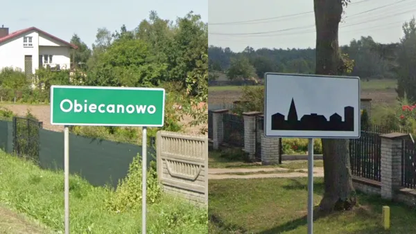 Зеленый и черно-белый въездные знаки города в Польше