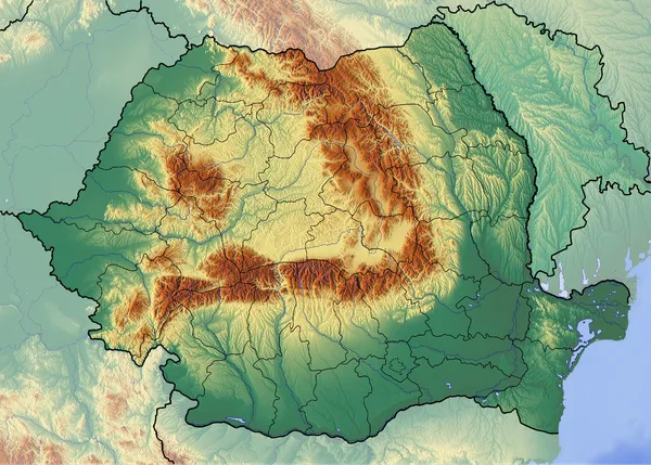 Рельефная карта Румынии с горными районами в центре и севере