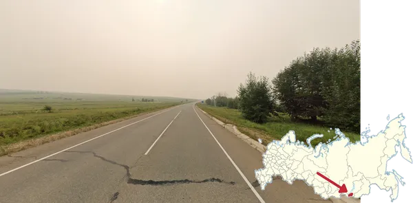 Дым лесных пожаров над озером Гусиное, юго-запад Улан-Удэ, Бурятия