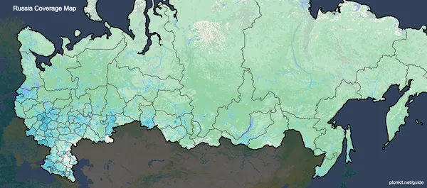Карта покрытия России с пустыми зонами на востоке и севере