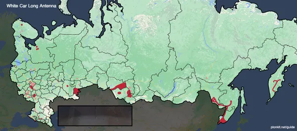 Белый автомобиль с длинной антенной на заснеженной дороге в Амурской области
