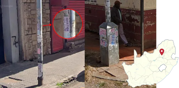 Сомнительные объявления на уличных столбах Йоханнесбурга и Эмалахлени об услугах и таблетках