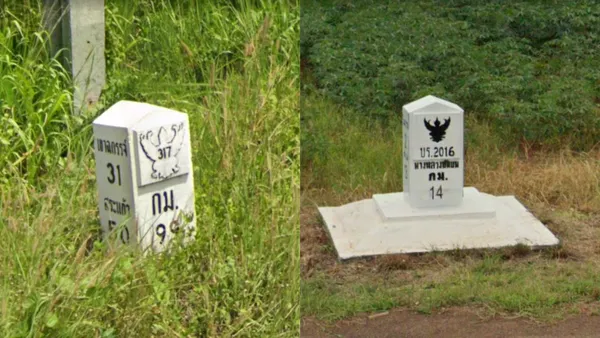 Два дорожных знака Таиланда с белой и черной Гарудой