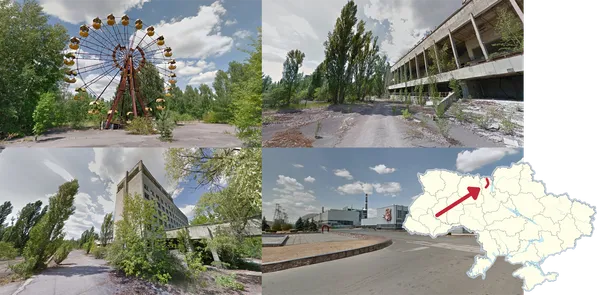 Беспилотный Google-треккер едет по заброшенному городу Припять в зоне отчуждения