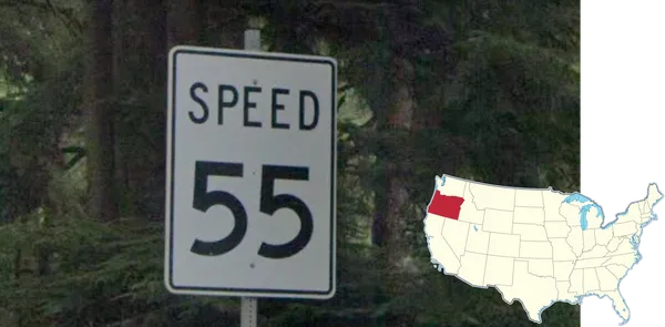 Дорожный знак в Орегоне с надписью Speed вместо Speed Limit