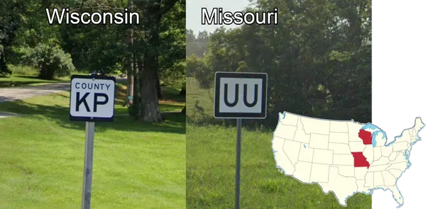 дорожный знак Wisconsin county шоссе с буквенно-числовым обозначением A–ZZZ