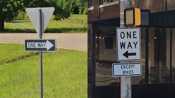Американский знак одностороннего движения ONE WAY с белой стрелкой